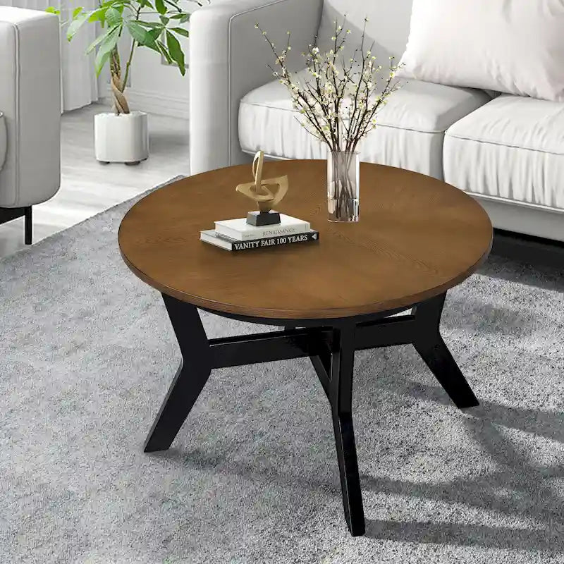 Runder Couchtisch aus Holz im Landhausstil mit 4 Beinen aus Massivholz