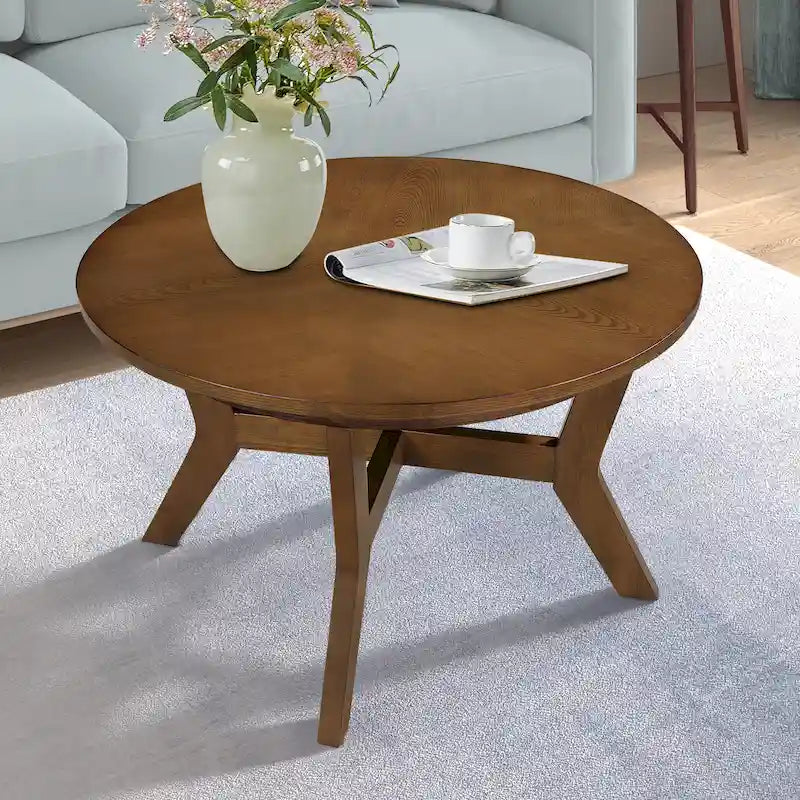 Runder Couchtisch aus Holz im Landhausstil mit 4 Beinen aus Massivholz