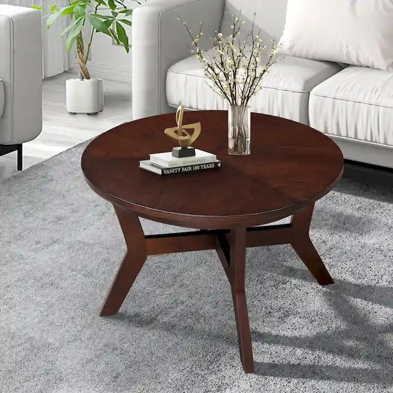 Runder Couchtisch aus Holz im Landhausstil mit 4 Beinen aus Massivholz