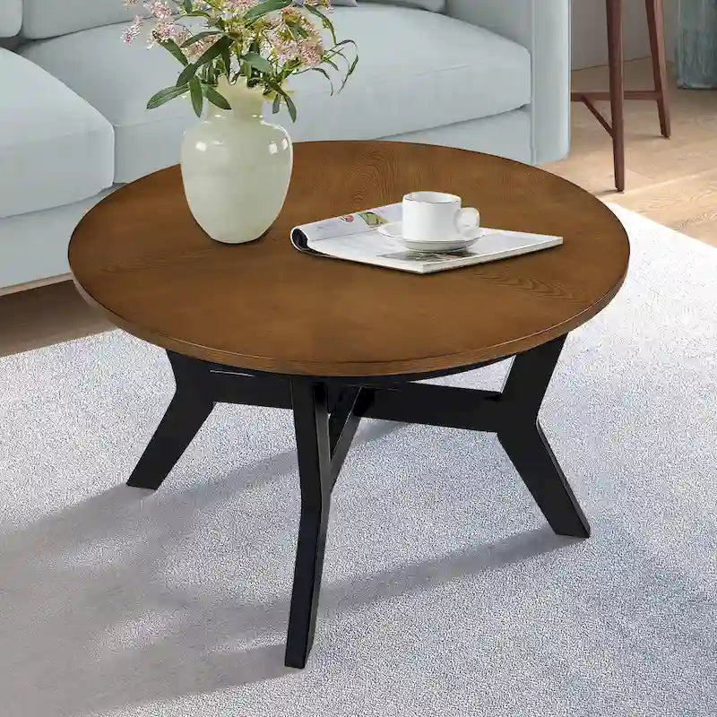 Runder Couchtisch aus Holz im Landhausstil mit 4 Beinen aus Massivholz