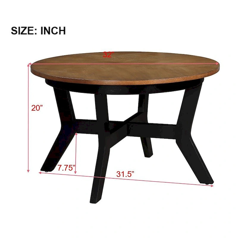 Runder Couchtisch aus Holz im Landhausstil mit 4 Beinen aus Massivholz