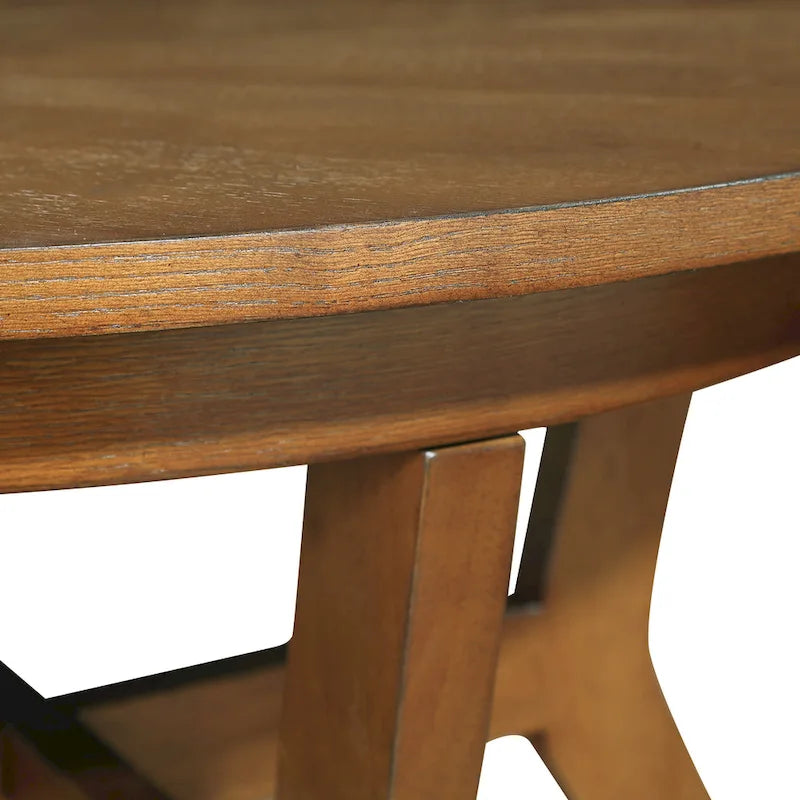 Farmhouse Wood Round Coffee Table with 4 Soild Wood Legs
