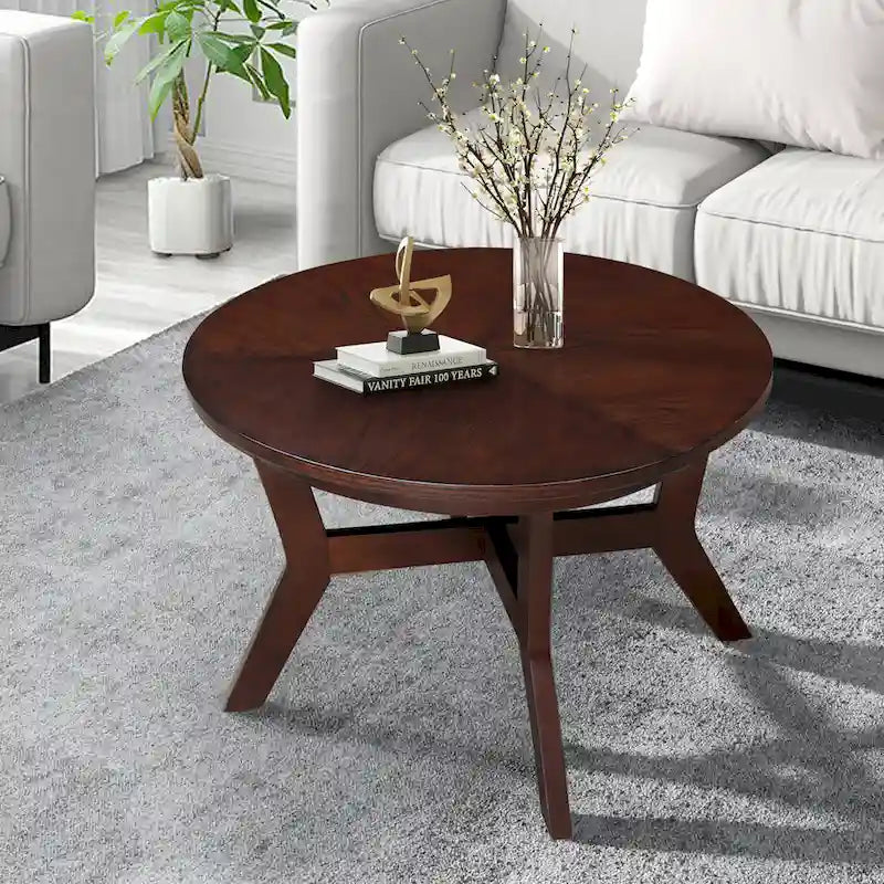 Farmhouse Wood Round Coffee Table with 4 Soild Wood Legs