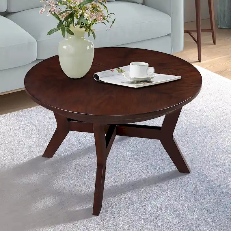 Farmhouse Wood Round Coffee Table with 4 Soild Wood Legs