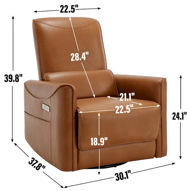 Fauteuil inclinable électrique pivotant et à bascule, mécanisme robuste avec ports USB et Type-C