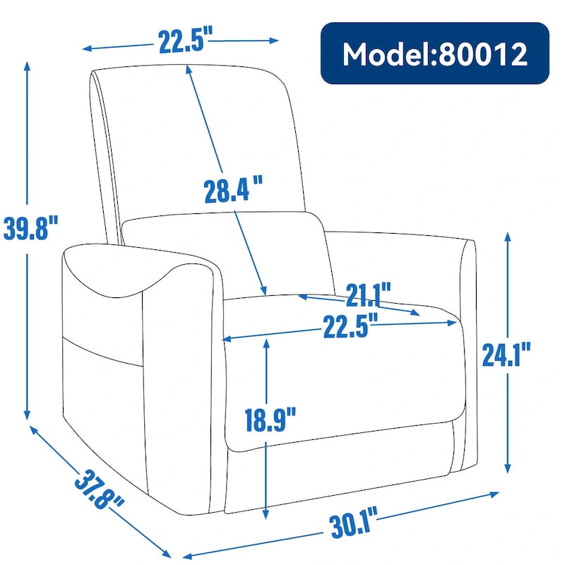 Fauteuil inclinable électrique pivotant et à bascule, mécanisme robuste avec ports USB et Type-C