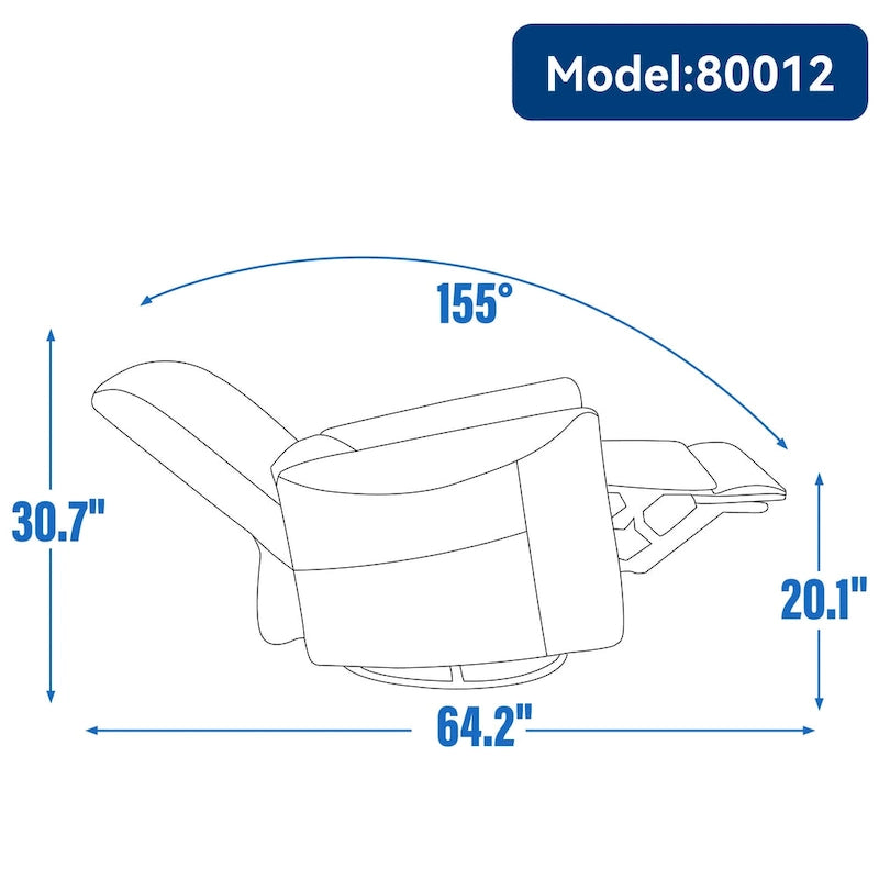 Fauteuil inclinable électrique pivotant et à bascule, mécanisme robuste avec ports USB et Type-C