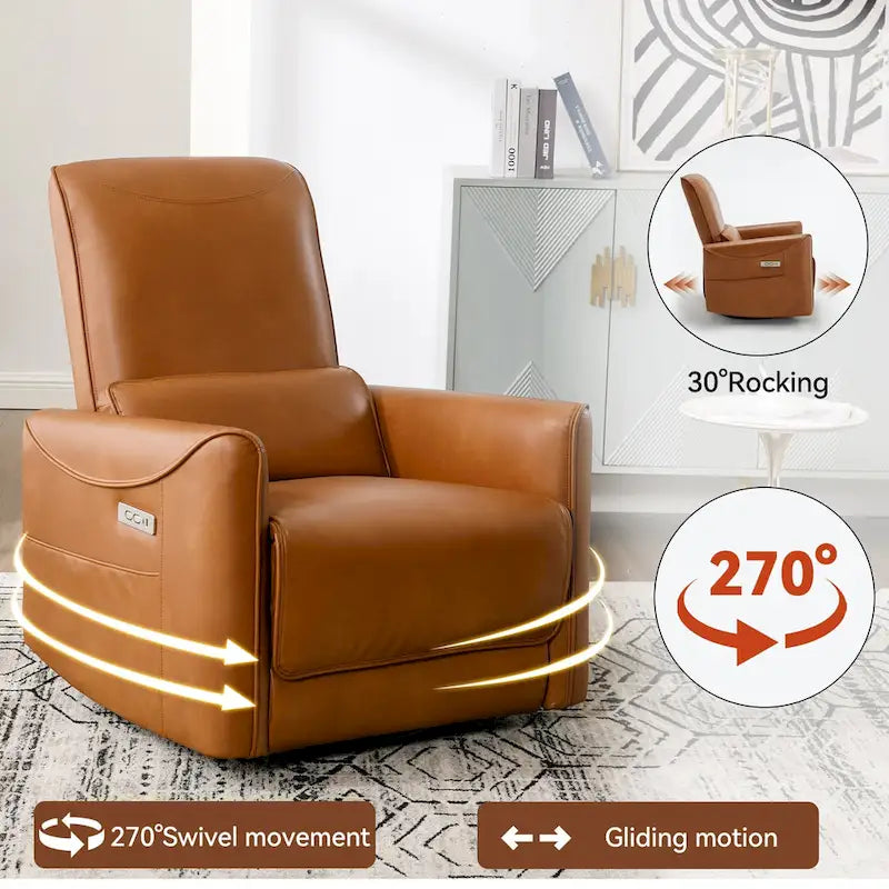 Fauteuil inclinable électrique pivotant et à bascule, mécanisme robuste avec ports USB et Type-C