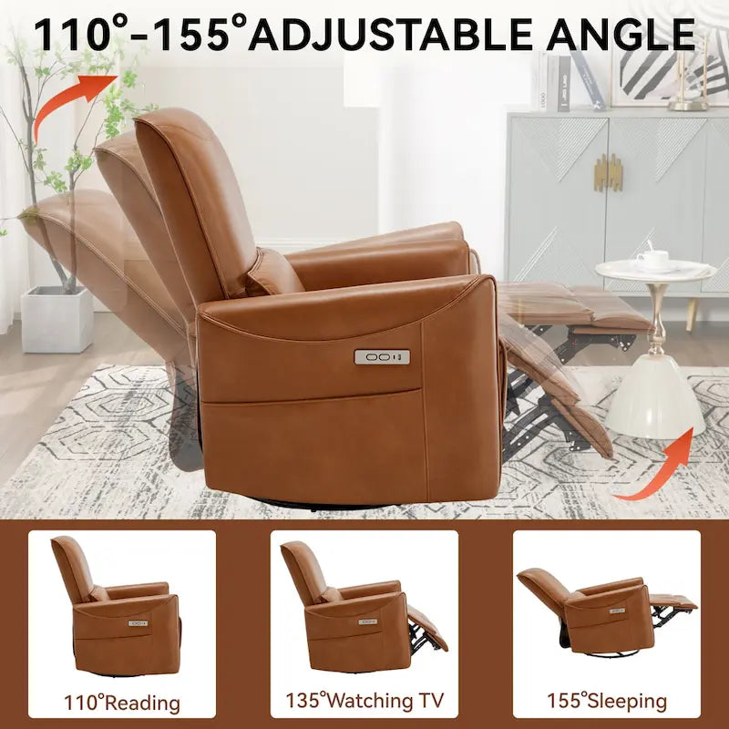 Fauteuil inclinable électrique pivotant et à bascule, mécanisme robuste avec ports USB et Type-C