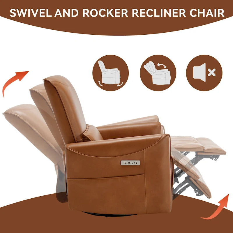 Fauteuil inclinable électrique pivotant et à bascule, mécanisme robuste avec ports USB et Type-C