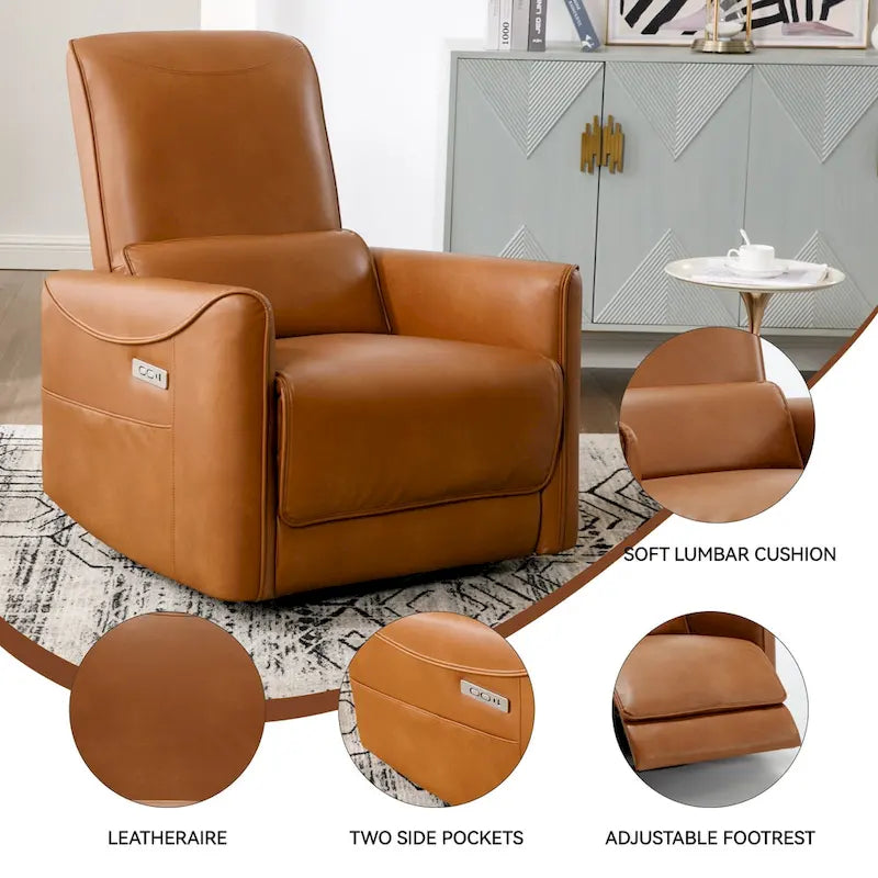 Fauteuil inclinable électrique pivotant et à bascule, mécanisme robuste avec ports USB et Type-C