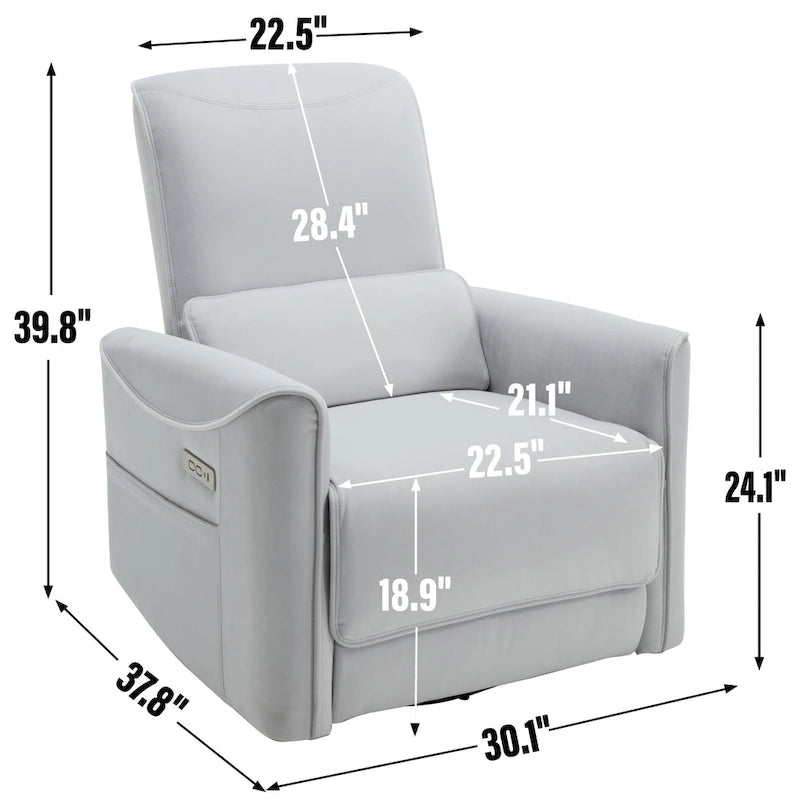 Fauteuil inclinable électrique pivotant et à bascule, mécanisme robuste avec ports USB et Type-C