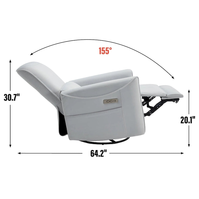 Fauteuil inclinable électrique pivotant et à bascule, mécanisme robuste avec ports USB et Type-C
