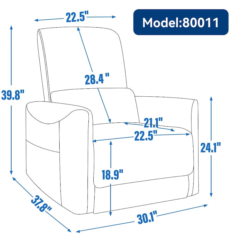 Fauteuil inclinable électrique pivotant et à bascule, mécanisme robuste avec ports USB et Type-C