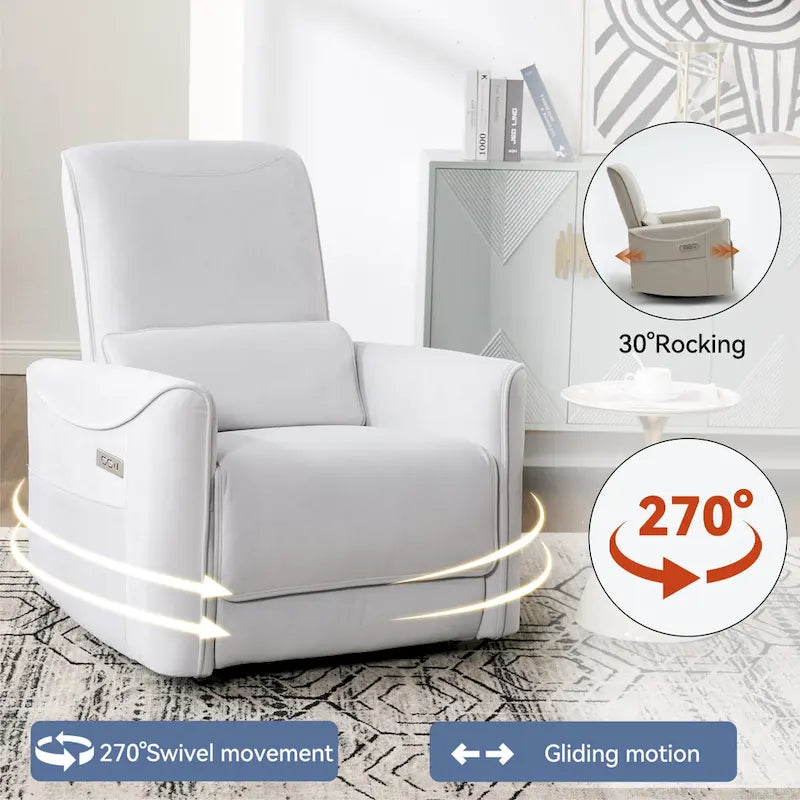Fauteuil inclinable électrique pivotant et à bascule, mécanisme robuste avec ports USB et Type-C