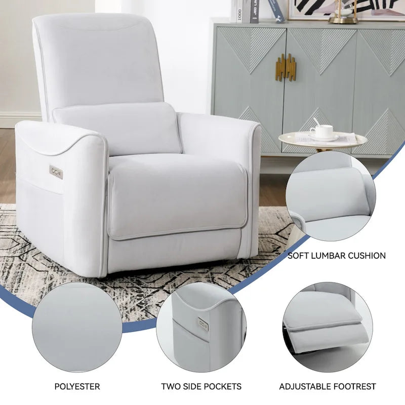 Fauteuil inclinable électrique pivotant et à bascule, mécanisme robuste avec ports USB et Type-C