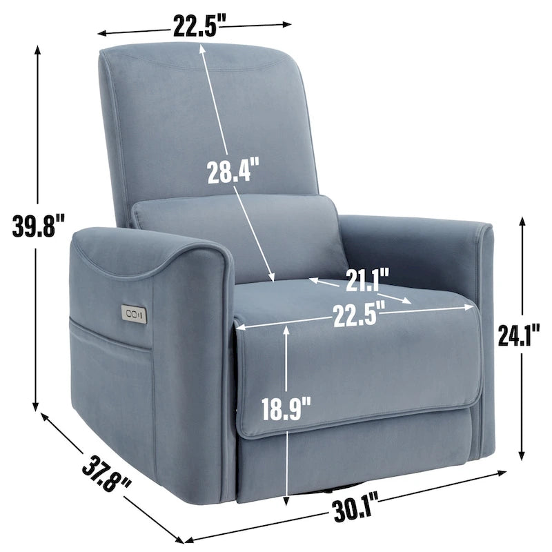 Fauteuil inclinable électrique pivotant et à bascule, mécanisme robuste avec ports USB et Type-C