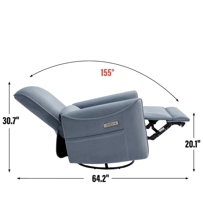 Fauteuil inclinable électrique pivotant et à bascule, mécanisme robuste avec ports USB et Type-C