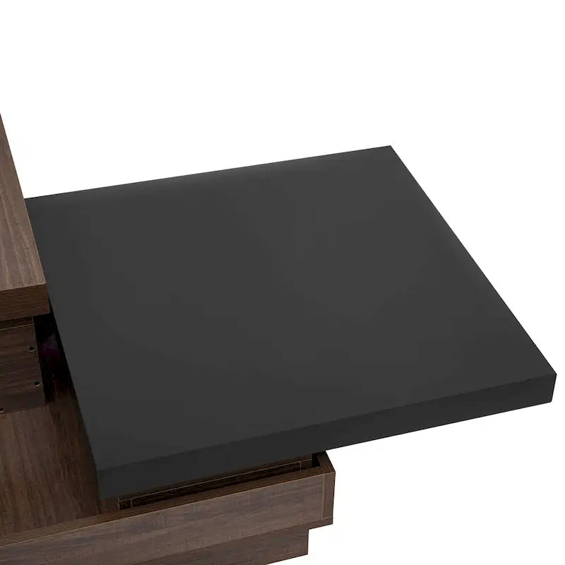 Table basse à plateau rotatif, table basse carrée moderne avec motif de grain de bois, 1 espace de rangement dissimulé pour le salon