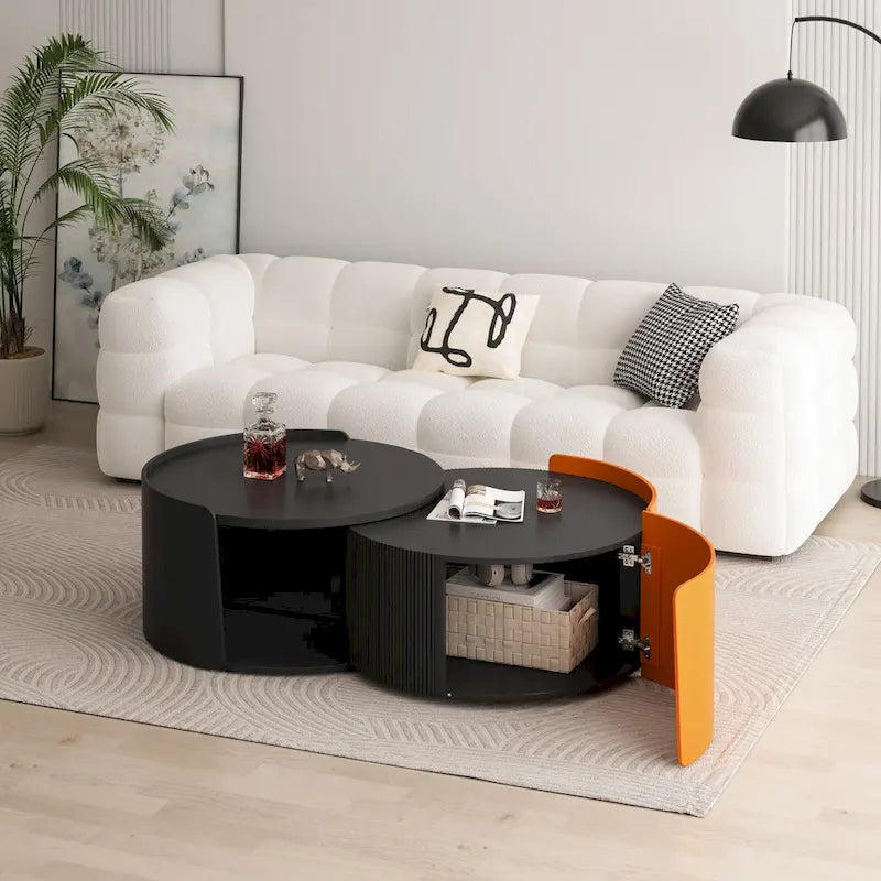 Nesting Coffee Table, Round Nesting Tables and End Tables for Small Space, Modern Side Tables with Extendable Sliding Tabletop