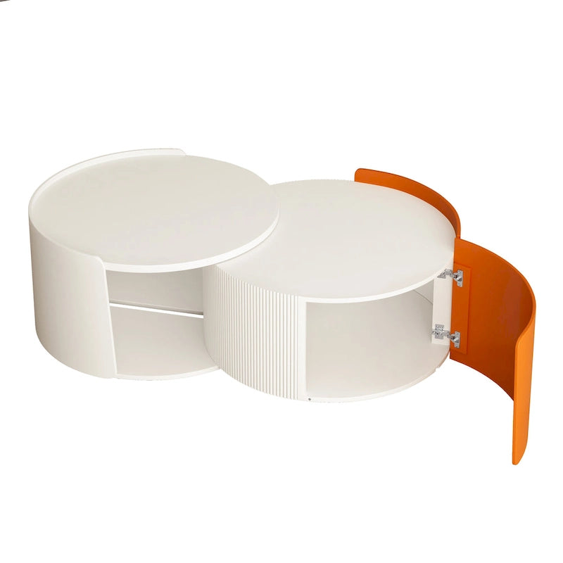 Nesting Coffee Table, Round Nesting Tables and End Tables for Small Space, Modern Side Tables with Extendable Sliding Tabletop