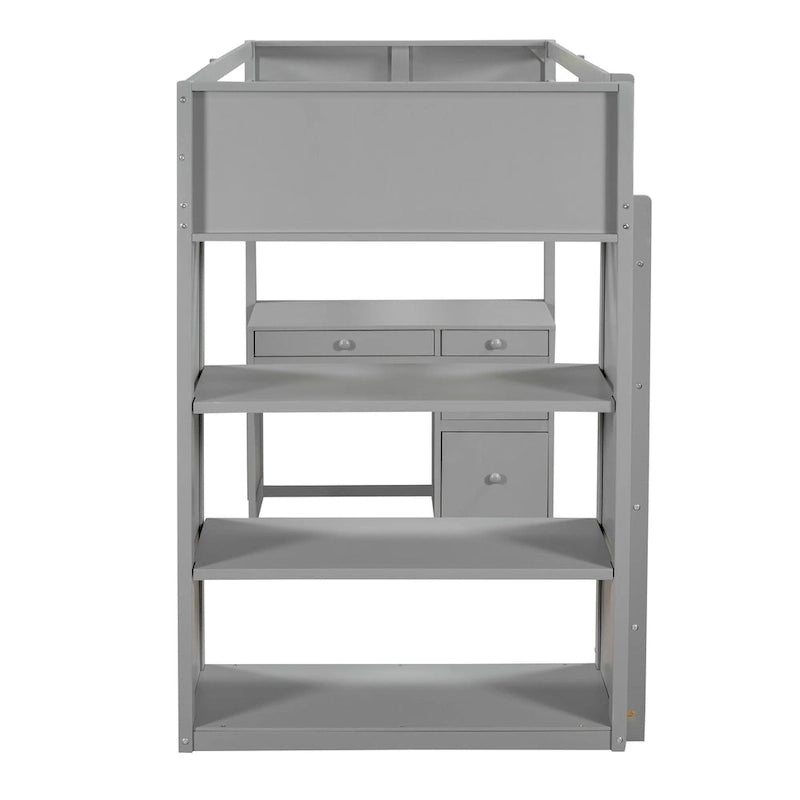 Twin Size Loft Bed with Ladder, Shelves, and Desk