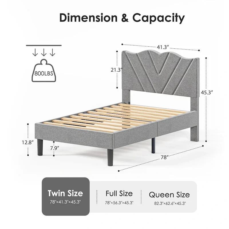 Modern Platform Bed Frame with Upholstered Headboard