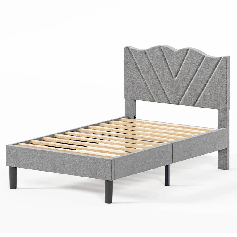 Modern Platform Bed Frame with Upholstered Headboard