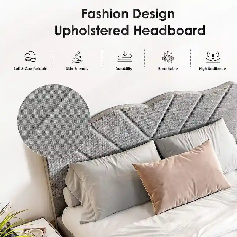 Modern Platform Bed Frame with Upholstered Headboard