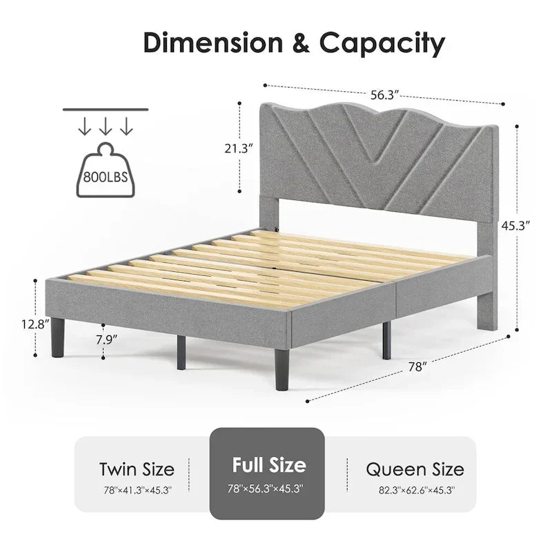 Modern Platform Bed Frame with Upholstered Headboard