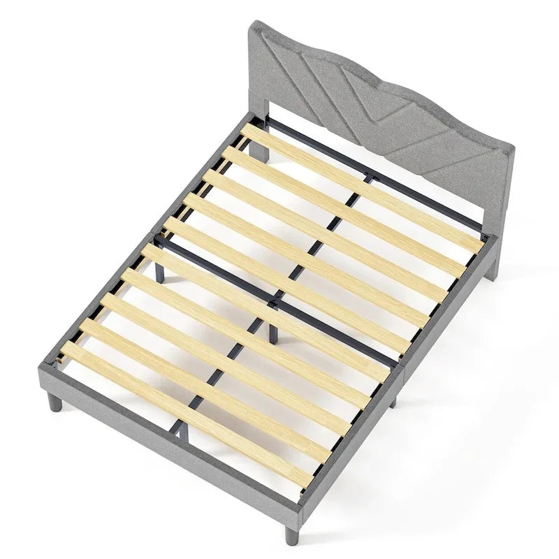 Modern Platform Bed Frame with Upholstered Headboard