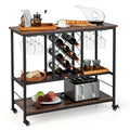 Industrial Liquor Bar Cart Rolling Kitchen Serving Cart w/ Wine