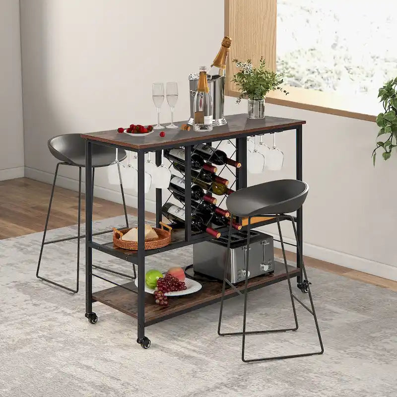 Industrial Liquor Bar Cart Rolling Kitchen Serving Cart w/ Wine