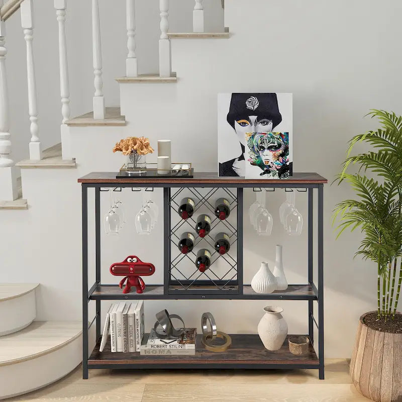 Industrial Liquor Bar Cart Rolling Kitchen Serving Cart w/ Wine