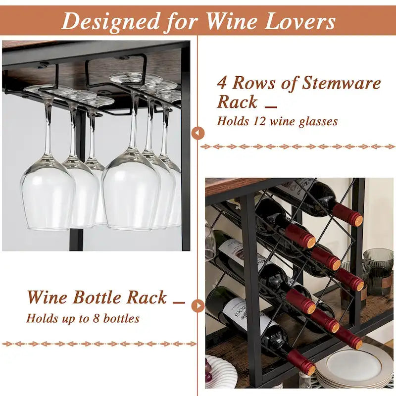 Industrial Liquor Bar Cart Rolling Kitchen Serving Cart w/ Wine