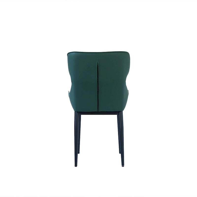 Set of 2 PU Upholstered Dining Chairs Modern Solid Back Chairs with Black Metal Legs