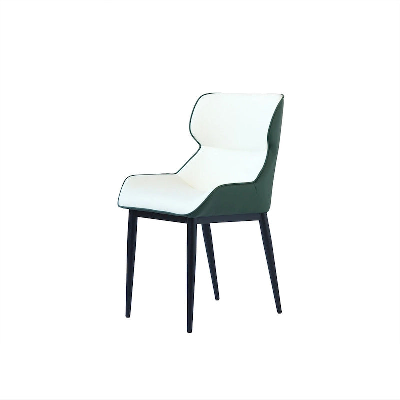Set of 2 PU Upholstered Dining Chairs Modern Solid Back Chairs with Black Metal Legs