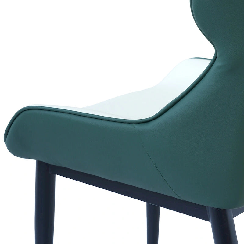 Set of 2 PU Upholstered Dining Chairs Modern Solid Back Chairs with Black Metal Legs