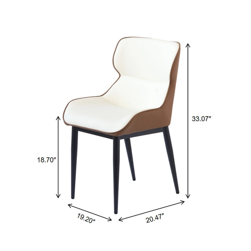 Set of 2 PU Upholstered Dining Chairs Modern Solid Back Chairs with Black Metal Legs
