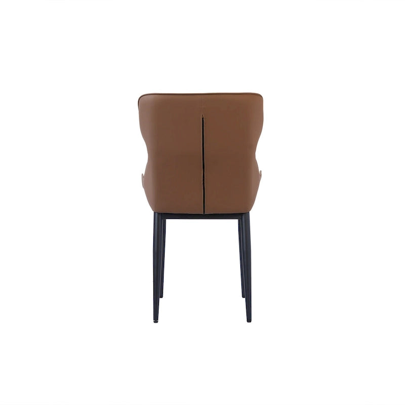 Set of 2 PU Upholstered Dining Chairs Modern Solid Back Chairs with Black Metal Legs