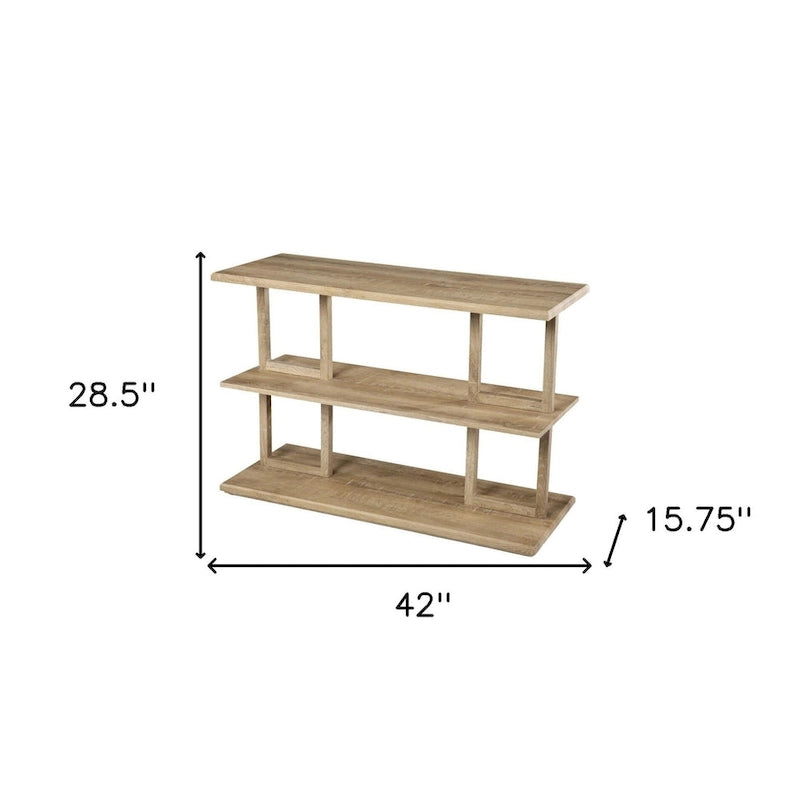 Natural Wood Rectangular Console Table with Floor Shelf and 2 Shelves - 42 L x 15.75 W x 28.5 H