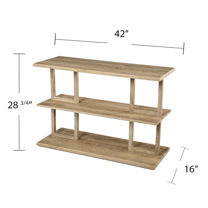 Natural Wood Rectangular Console Table with Floor Shelf and 2 Shelves - 42 L x 15.75 W x 28.5 H
