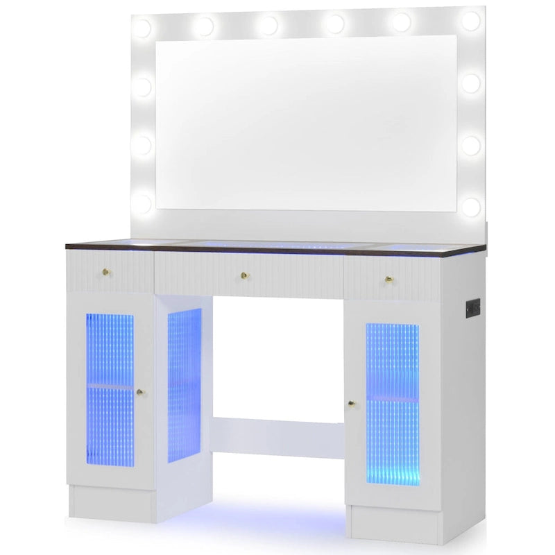 43.3 Vanity Desk with Large Mirror and Hollywood Bulbs