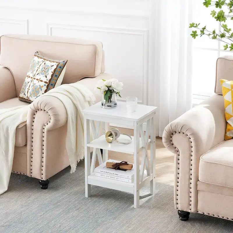 Table de chevet moderne avec étagères de rangement à 3 niveaux, lot de 2 tables de chevet