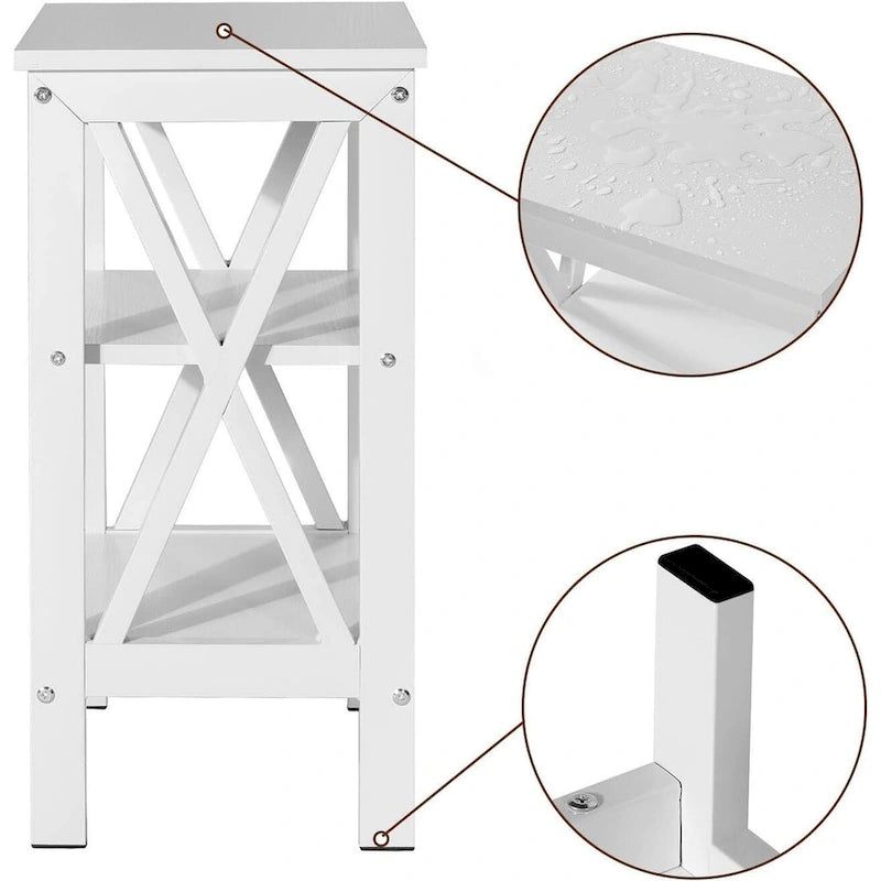 Table de chevet moderne avec étagères de rangement à 3 niveaux, lot de 2 tables de chevet