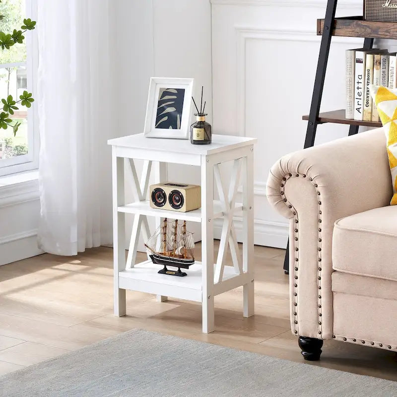 Table de chevet moderne avec étagères de rangement à 3 niveaux, lot de 2 tables de chevet