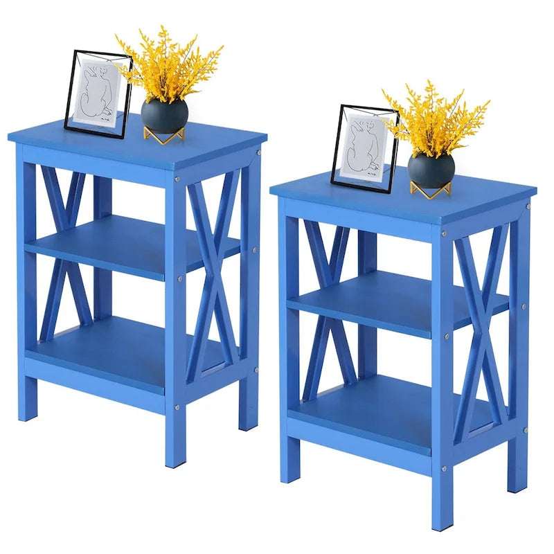 Table de chevet moderne avec étagères de rangement à 3 niveaux, lot de 2 tables de chevet