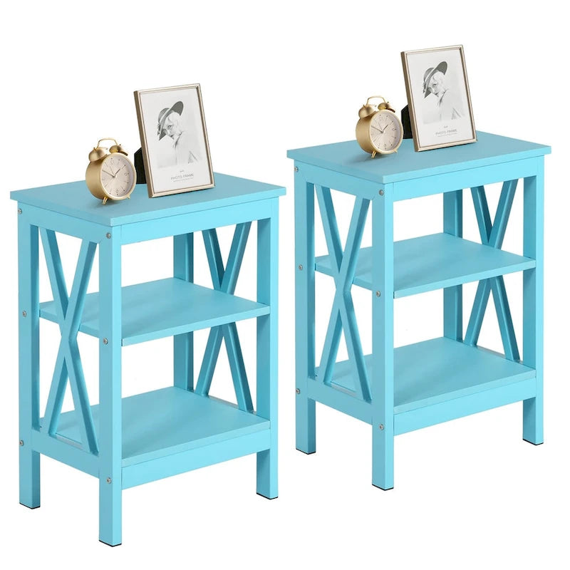 Table de chevet moderne avec étagères de rangement à 3 niveaux, lot de 2 tables de chevet