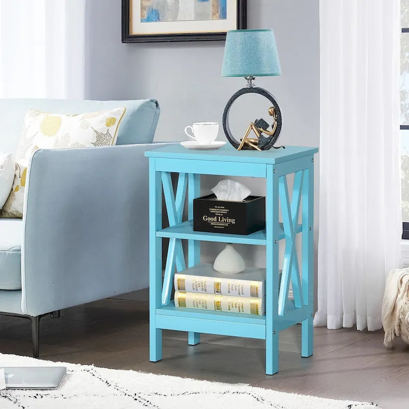 Table de chevet moderne avec étagères de rangement à 3 niveaux, lot de 2 tables de chevet