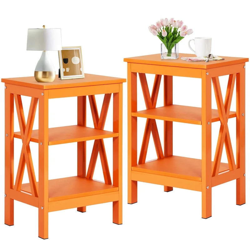 Table de chevet moderne avec étagères de rangement à 3 niveaux, lot de 2 tables de chevet